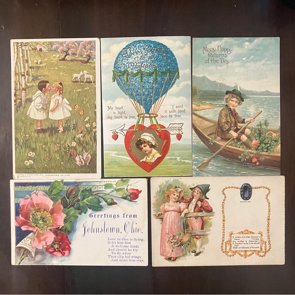 Lot of 5 Antique Valentine's & Greetings Postcards 1900s 1910s